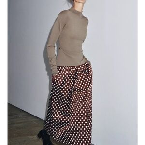 Zara Chocolate Maxi Skirt with White Dots